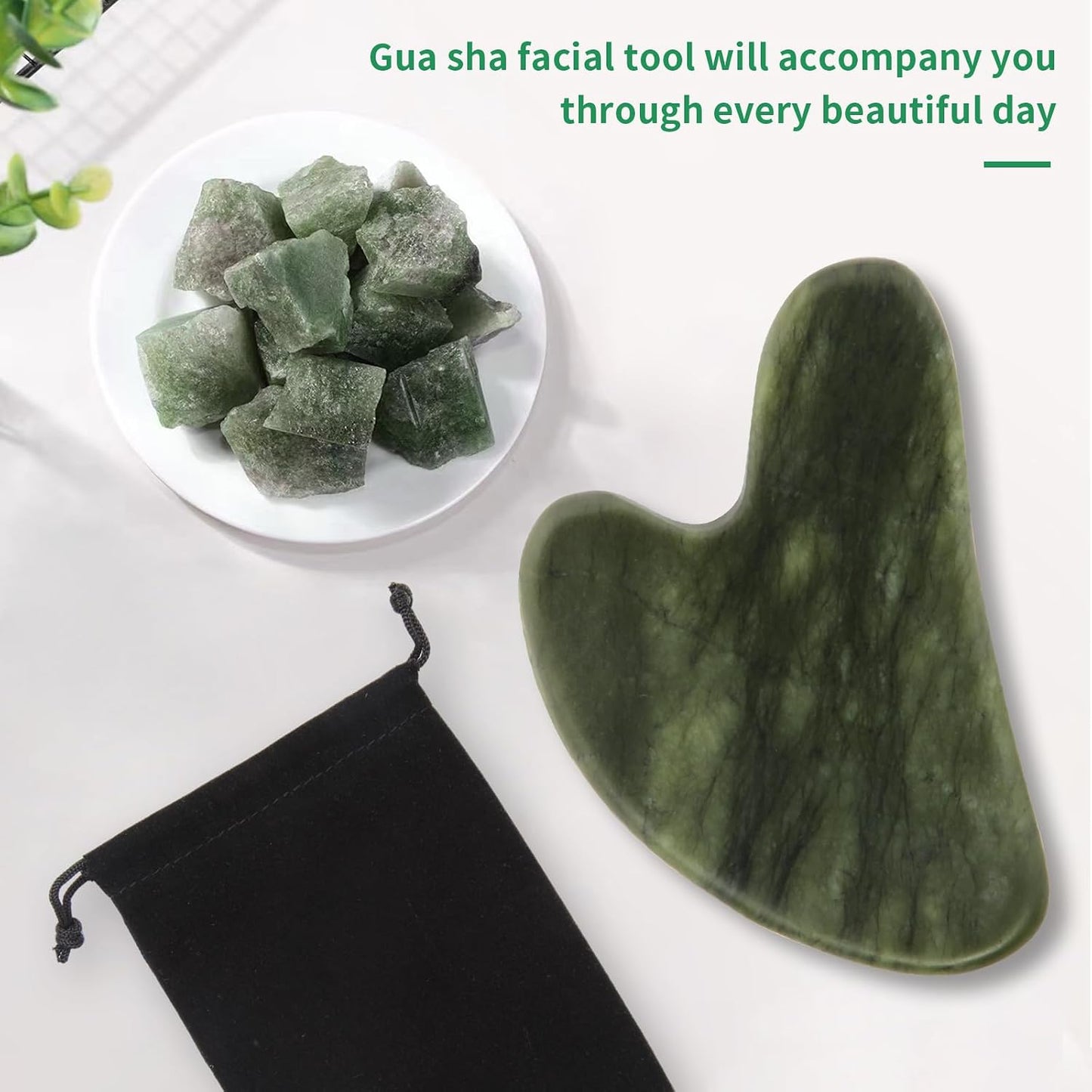 Gua Sha Facial Tools, Natural Jade Guasha Tool for Face,Double Chin & Jawline, Jade Gua Sha Stone Self-Skin Care Face Stone Gua Sha Tools for Women Guasha Stone, Dark Green