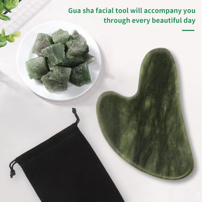Gua Sha Facial Tools, Natural Jade Guasha Tool for Face,Double Chin & Jawline, Jade Gua Sha Stone Self-Skin Care Face Stone Gua Sha Tools for Women Guasha Stone, Dark Green