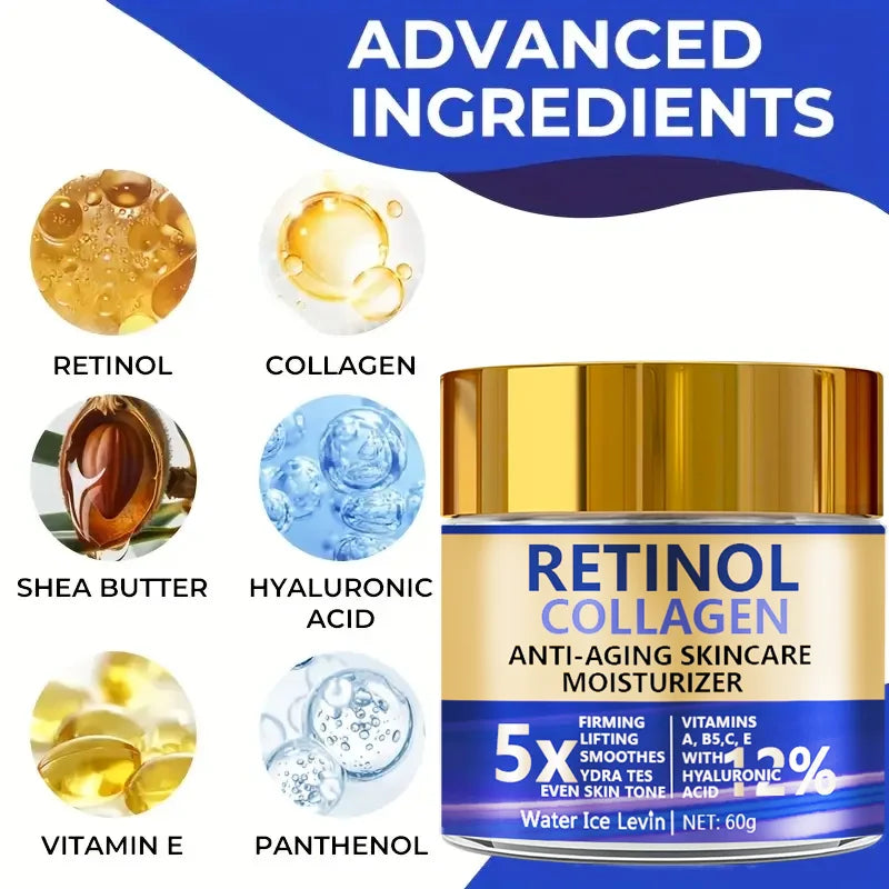 Retinol & Collagen Face Cream 60G, Anti-Aging Firming Moisturizer with Hyaluronic Acid, Fast Delivery