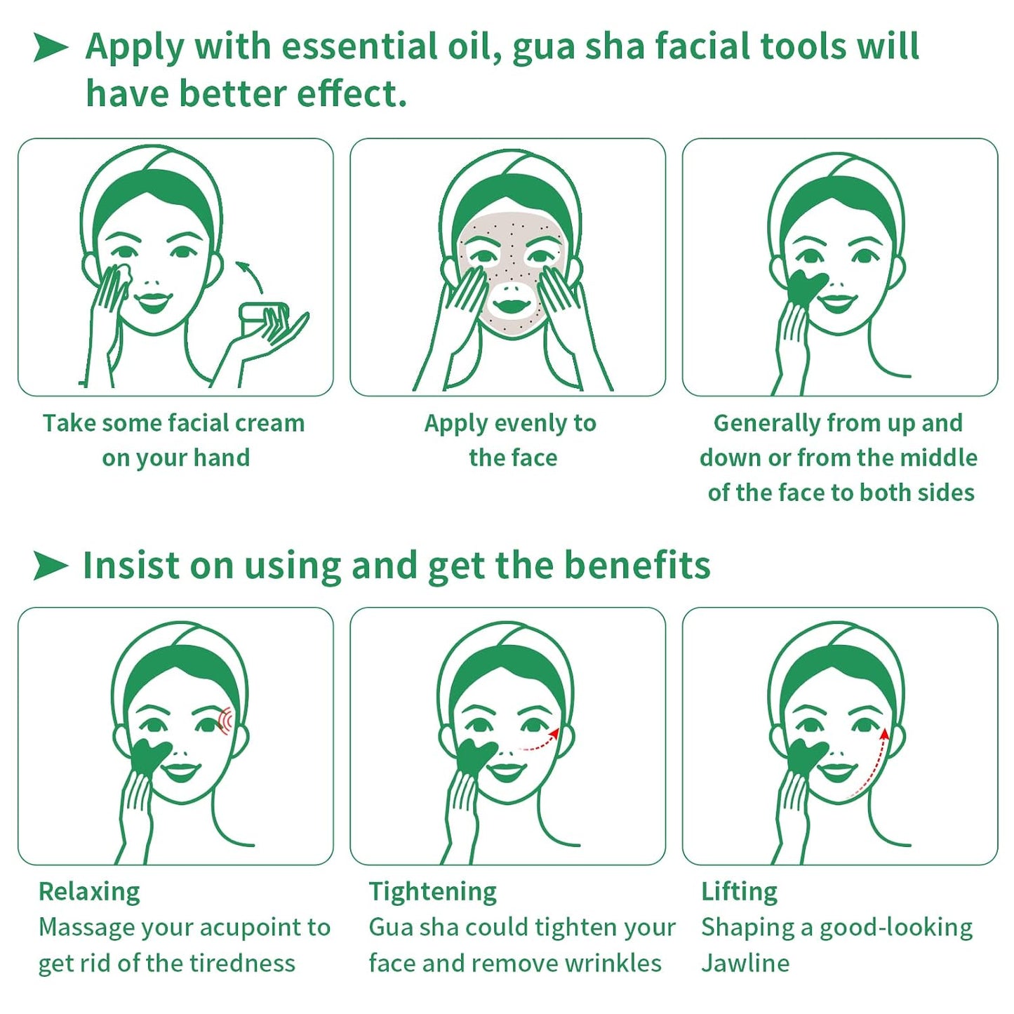Gua Sha Facial Tools, Natural Jade Guasha Tool for Face,Double Chin & Jawline, Jade Gua Sha Stone Self-Skin Care Face Stone Gua Sha Tools for Women Guasha Stone, Dark Green