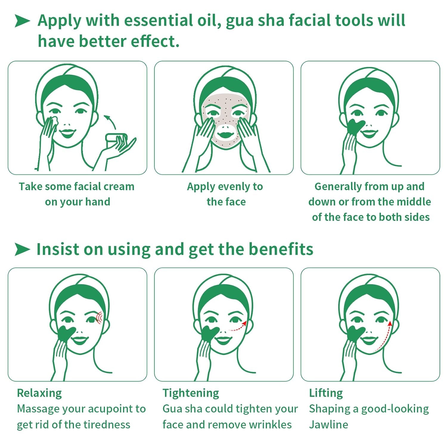 Gua Sha Facial Tools, Natural Jade Guasha Tool for Face,Double Chin & Jawline, Jade Gua Sha Stone Self-Skin Care Face Stone Gua Sha Tools for Women Guasha Stone, Dark Green