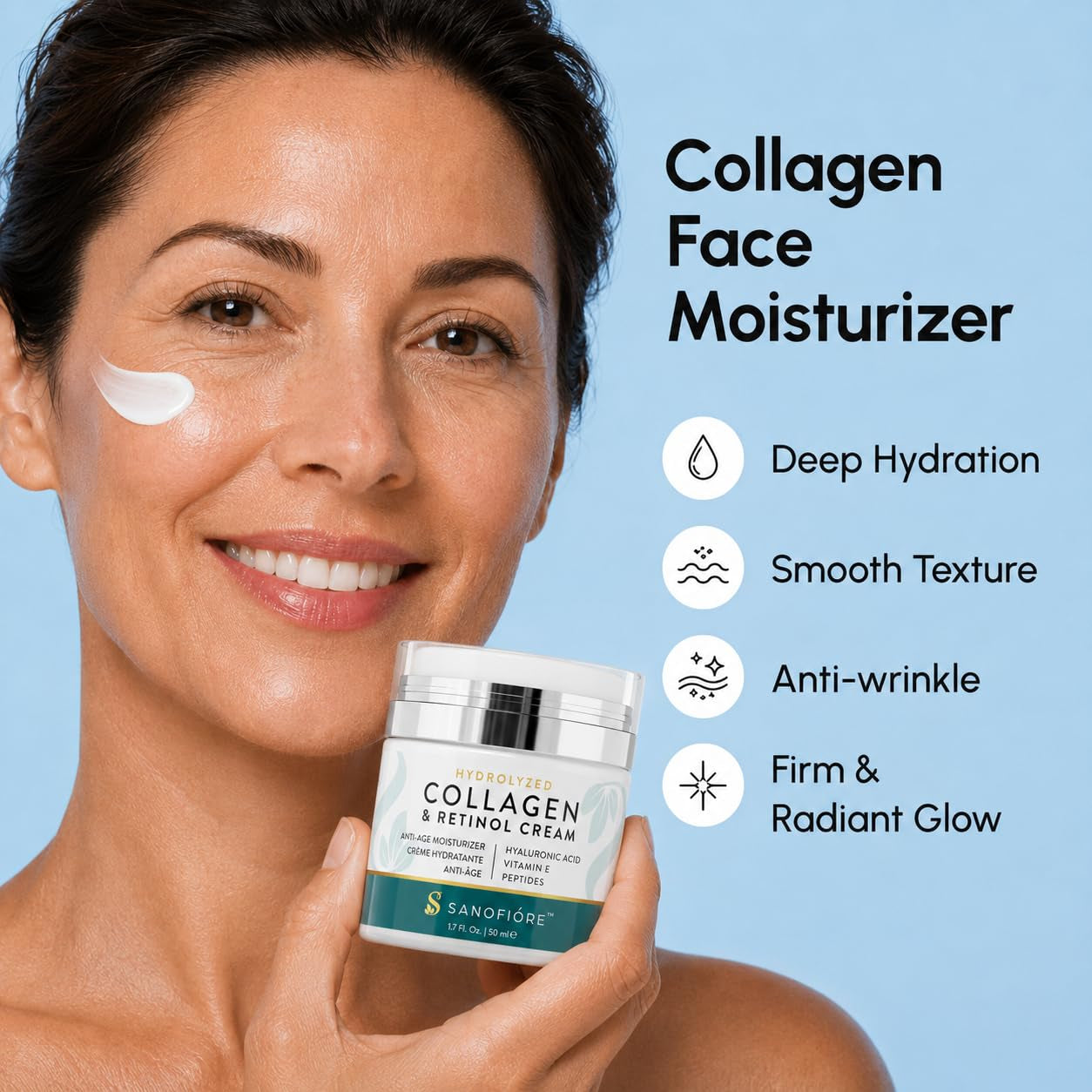 Collagen Face Cream with Retinol anti Aging Moisturizer | Type I & III Collagen for Firm Look |10K Ppm Retinol for Smooth Wrinkles & Even Skin Appearance | Women & Men,1.7 Fl.Oz